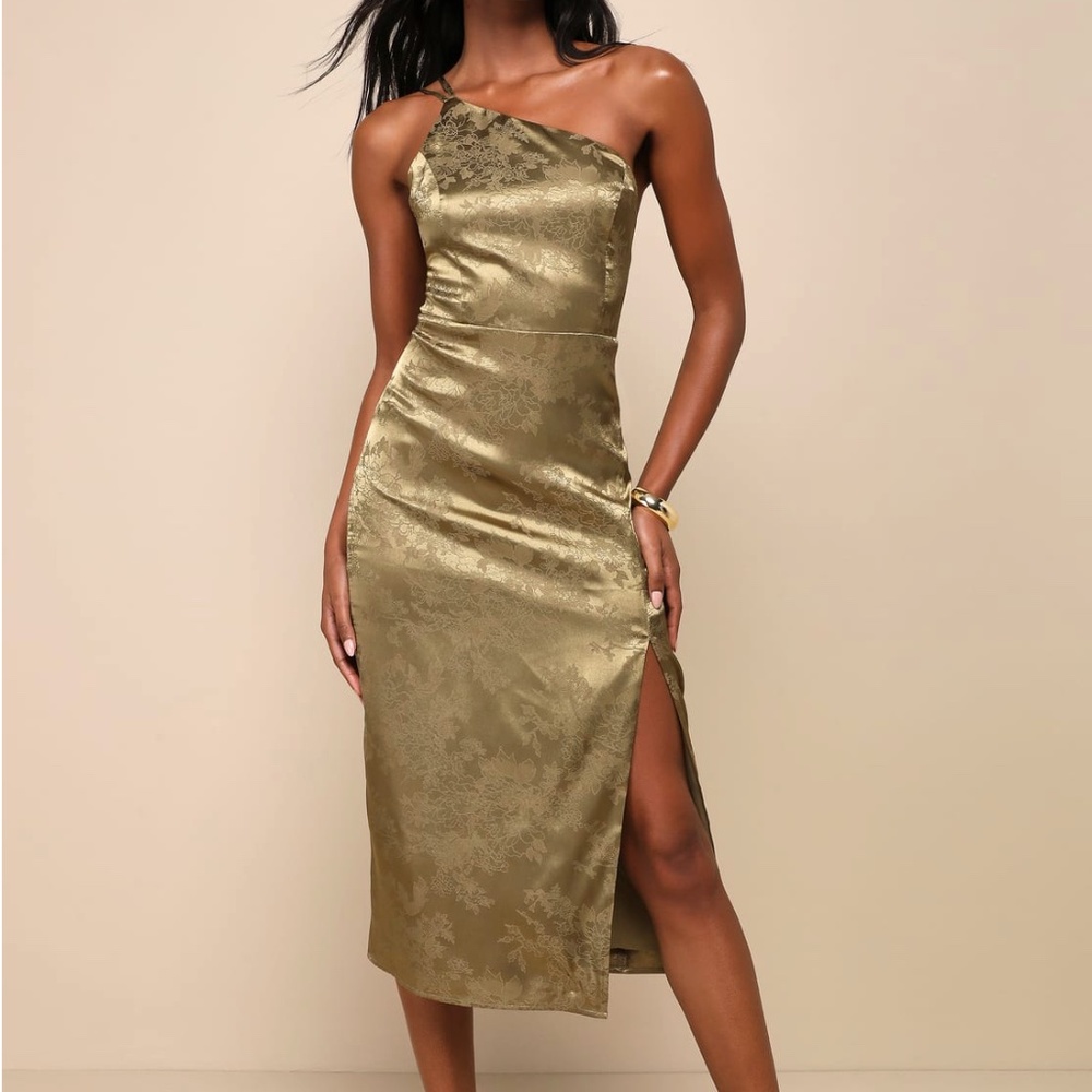 Satin Midi Dress - Olive
